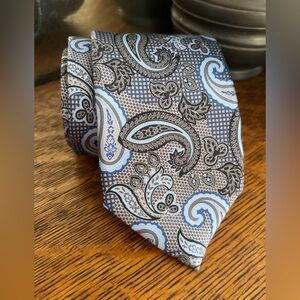 Canali Paisley Silk Tie in Light Blue and Gray 60”
